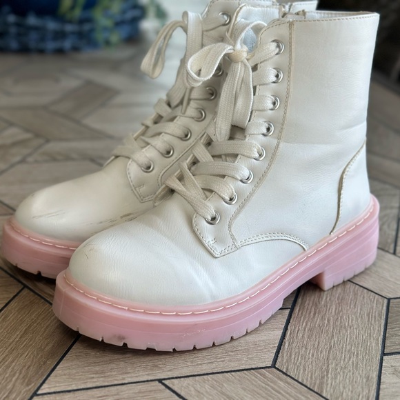 Sugar Lace-Up Boots in White and Pink - Picture 13 of 17